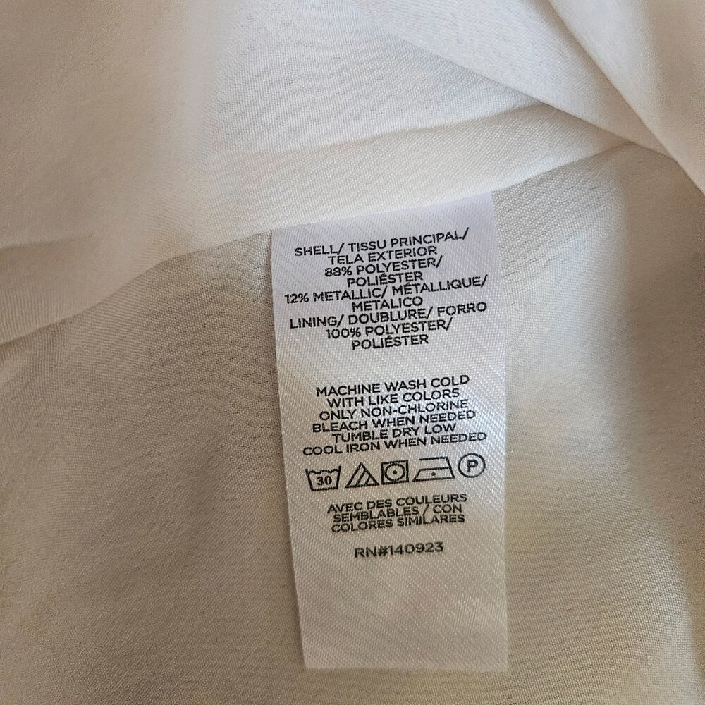 LOFT Clip Ruffle Smocked Blouse Women SZ Medium gauzy top lightweight lined Gold - Picture 10 of 15